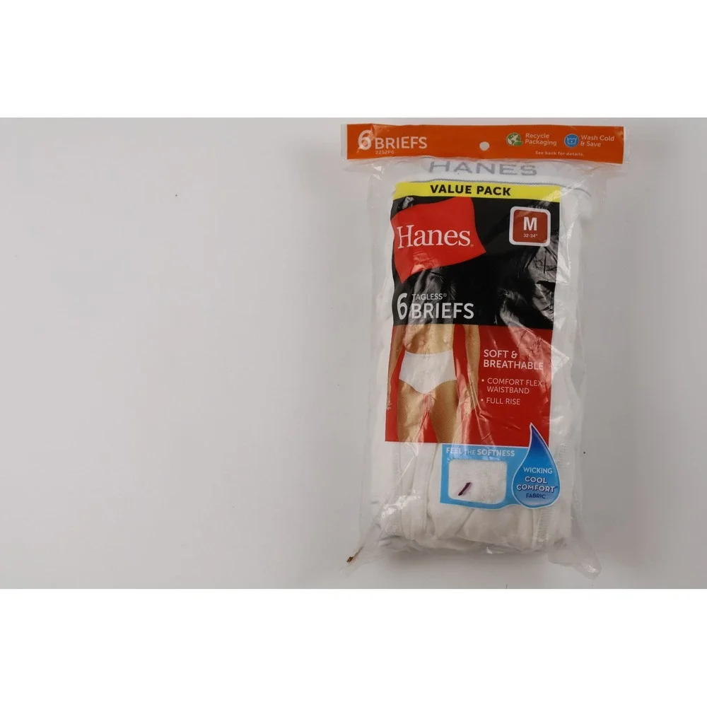 Hanes Briefs 6 Pack Tagless Comfort Flex White Solid Medium NWT